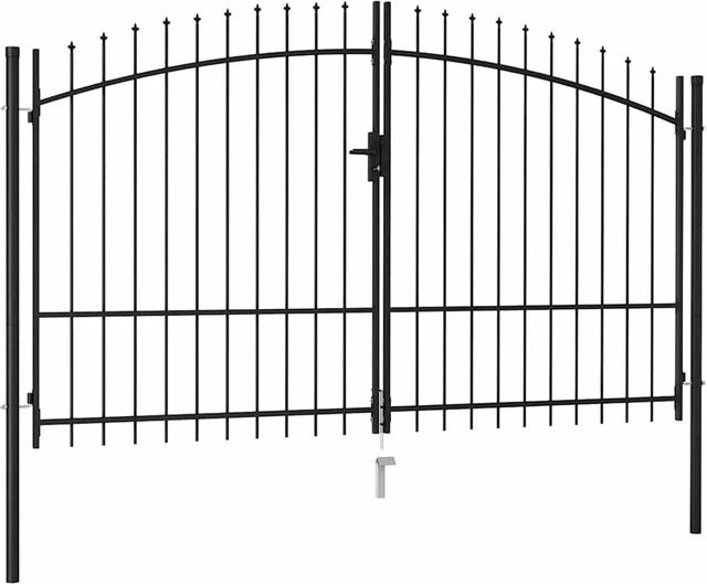 vidaXL Zauntor Doppelflügel aus Stahl mit Speerspitzen, Schwarz, B: 3 m, H: 1,75 m - Bild 1