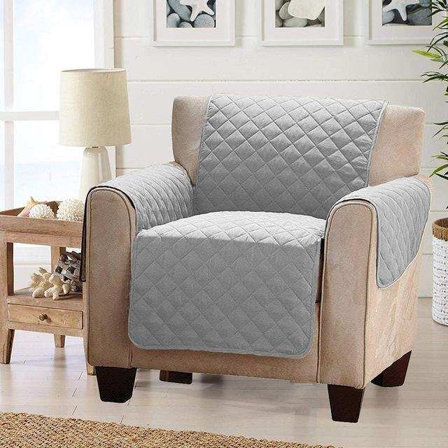 Gesteppter Sesselbezug in Grau mit nordischem Design, haustierfreundlich und rutschfest - Bild 1