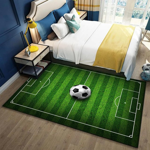 Karpetti Fußballfeld Teppich in Grün, Antirutsch Bereichsteppich für Wohnzimmer und Kinderzimmer, B/B: 60 x 90 cm - Bild 1