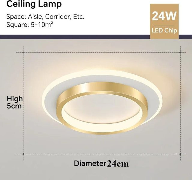 Cozy Glow Moderne LED Deckenleuchte in Gold aus Eisen und Acryl für Flur, Treppenhaus und Schlafzimmer - Bild 1