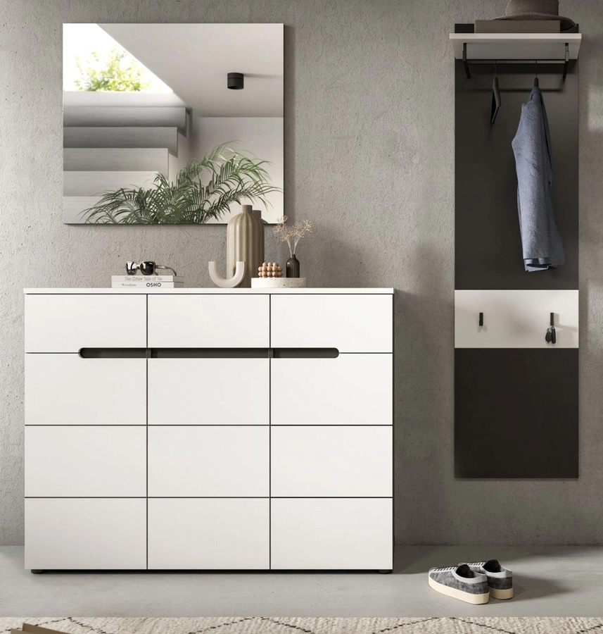 Inn.Furn Garderoben-Set Cooper 3-teilig in Weiß und Grau mit Schuhschrank, Spiegel und Paneel, B/T/H: 180 x 37 x 190 cm - Bild 2