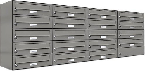 AL Briefkasten-System für 19 Parteien, Aufputzmontage, grau, B/H/T: 153,2 x 57,5 x 27,5 cm - Bild 1