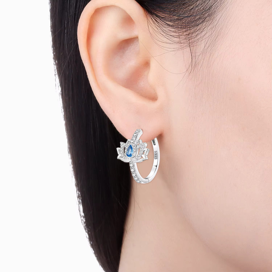 CYCUFF Creolen, 925 Silber, Blaue Lotusblüten, Zirkonia, Damen - Bild 2