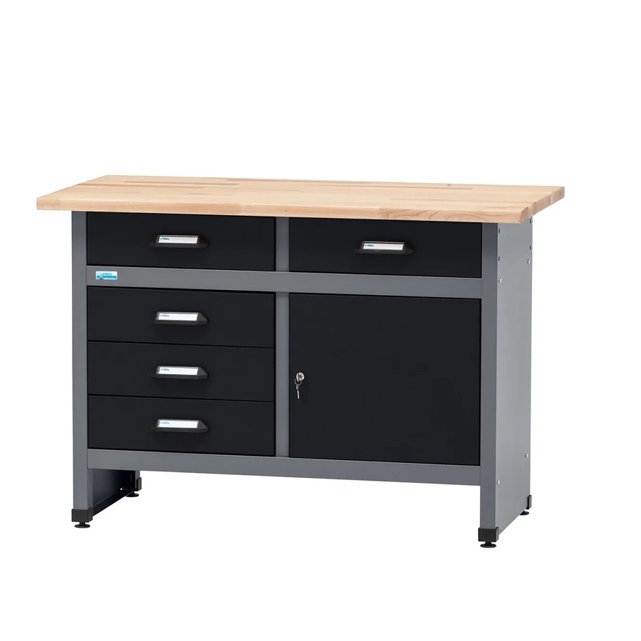 Küpper Werkbank Eintürig mit 5 Schubladen in Schwarz-Hellgrau, höhenverstellbar, B/T/H: 120 x 60 x 84 cm - Bild 2
