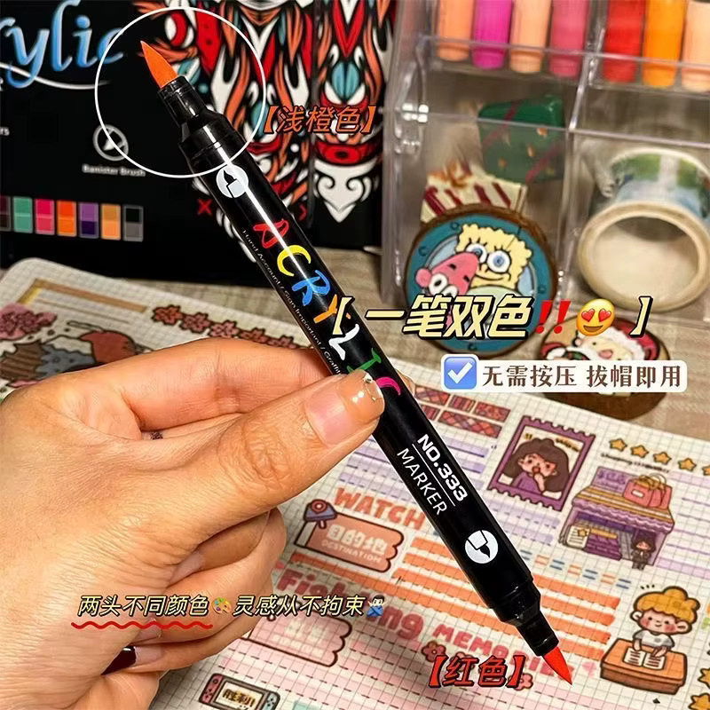 Professionelle Acryl-Marker Set mit 48 Farben und Doppelspitze aus Fein- und Pinselspitze für Kunst, Stein, Holz und Kalligraphie - Bild 3