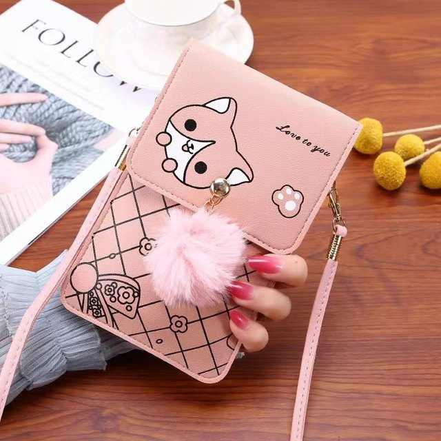 Transparente Handytasche mit Cartoon-Muster und Touchscreen für Damen in Pink – Schlanke Mini-Schultertasche als Umhängetasche - Bild 1