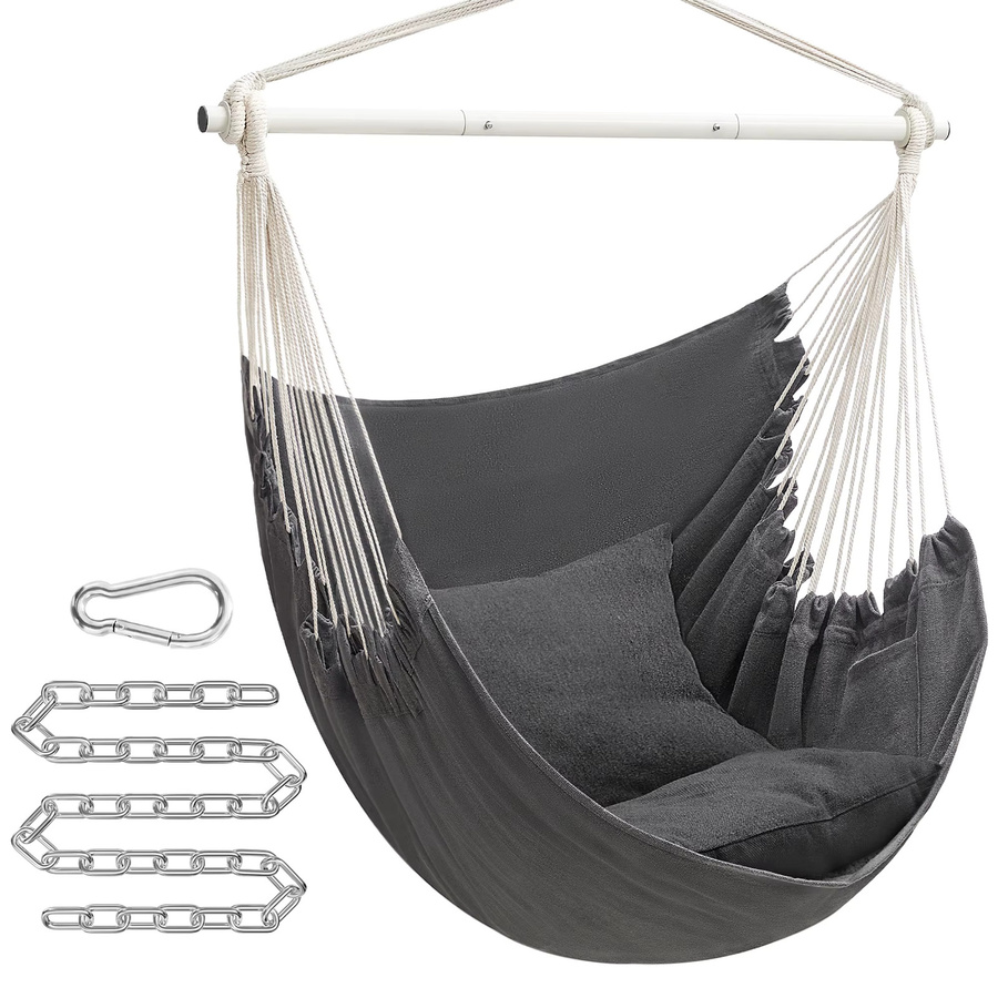 SONGMICS Hängesessel mit 2 Kissen und Metallkette, Hängeschaukel für Indoor und Outdoor, belastbar bis 150 kg, Grau/Weiß - Bild 4