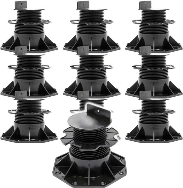 Xpotool Set 10 Stück Stelzlager für Terrassen in Schwarz, höhenverstellbare Stellfüße für 2700 kg Tragkraft, Einstellbereich 60-138 mm - Bild 1