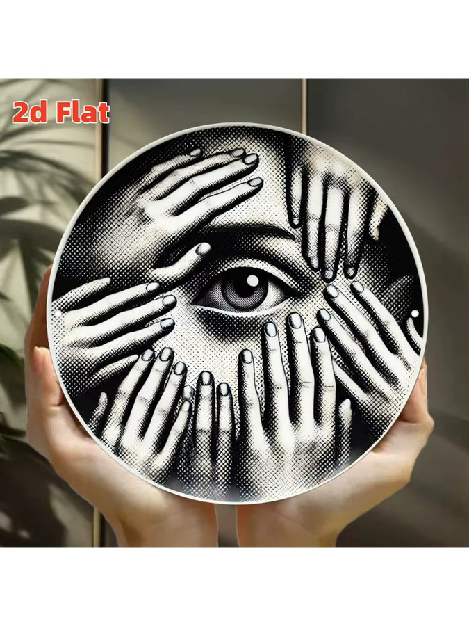 2Dflat Dekoplatte Hand Covering Eyes, runde Wandtafel aus Aluminium in Schwarz, Durchmesser: 20 cm - Bild 6
