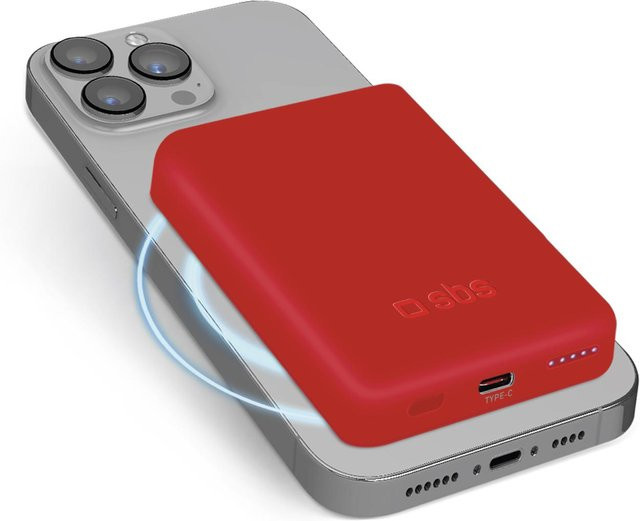 SBS Magnetische kabellose Powerbank mit 5000 mAh und USB-C, Rot - Bild 1