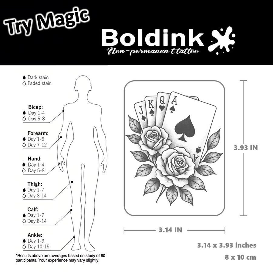 BOLDINK Rose Poker Tattoo-Aufkleber, Unisex - Bild 3