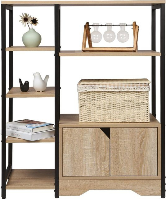 WOLTU Eck-Bücherregal aus Holz in Eiche-Braun im Industrial-Design mit 6 Stufen und 1 Schublade - Bild 1