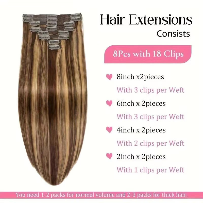 Honigblonde Clip-in-Haarverlängerungen aus Echthaar, gerade, 8 Stück, Damen - Bild 2