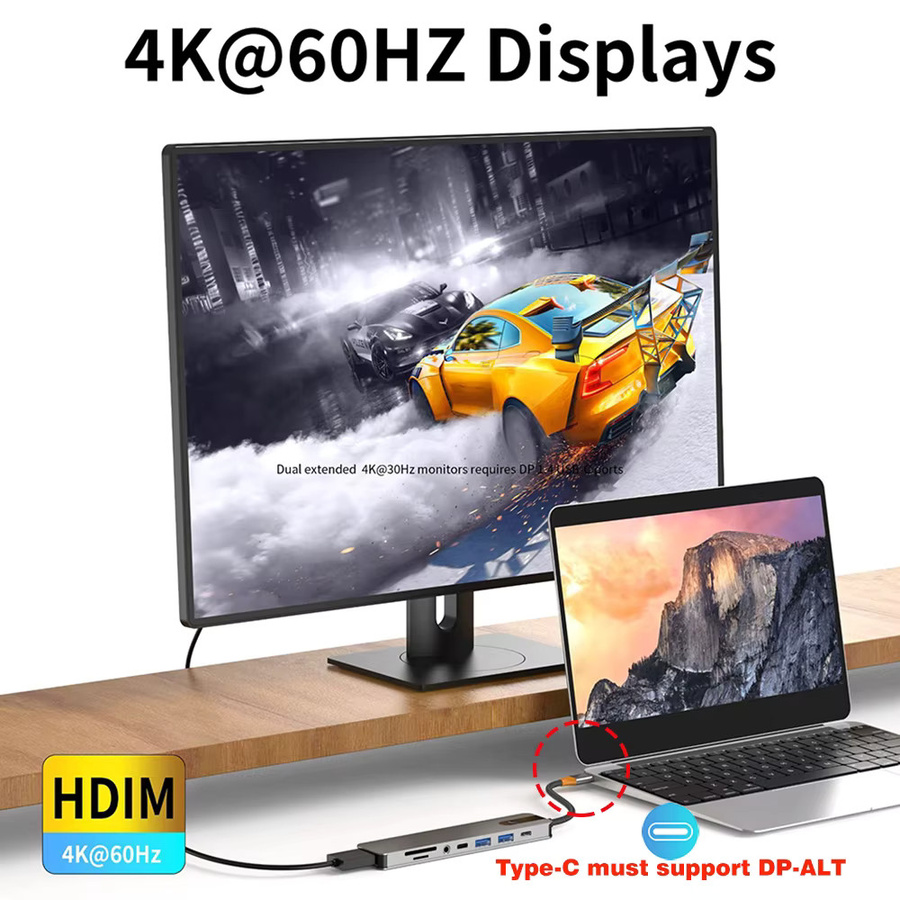 UGOURD 5 in 1 USB-C Dockingstation mit HDMI 4K 60Hz, USB 3.0, PD, SD, TF und 3,5 mm Klinke in Grau - Bild 2