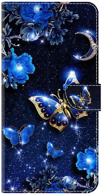 Best Phone Cases Handyhülle aus PU Leder mit Schmetterlingsmuster und Kartenfächern für Redmi 9A, Navy Blau - Bild 1