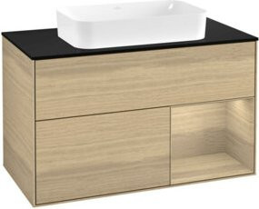 V&B Finion Waschtischunterschrank mit Wandbeleuchtung in Oak Veneer, Breite: 100 cm, Tiefe: 60,3 cm - Bild 1