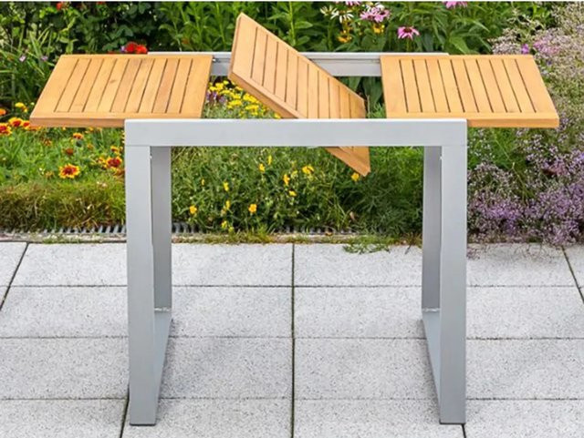 Merxx Naxos Balkonausziehtisch aus Aluminium und Akazien-Holz, Silber, B/T/H: 80 x 70 x 74 cm (ausziehbar auf 120 cm Breite) - Bild 1