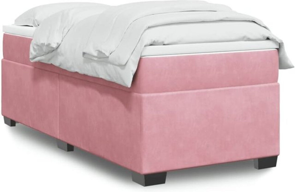 Vidaxl Boxspringbett mit Matratze in Rosa und Weiß aus Samt, B/T/H: 100 x 200 x 71 cm - Bild 1