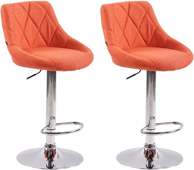 2er Set DELUKE Barhocker FALON in Orange mit Rückenlehne, drehbar, Stoff und Metall, B/T/H: 46 x 49 x 83 cm - Bild 1