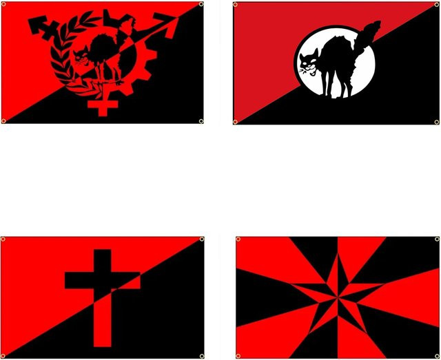 Flagdom Anarchie Flagge mit schwarzer Katze und Sternen in Schwarz-Rot, B x H: 150 x 90 cm - Bild 1