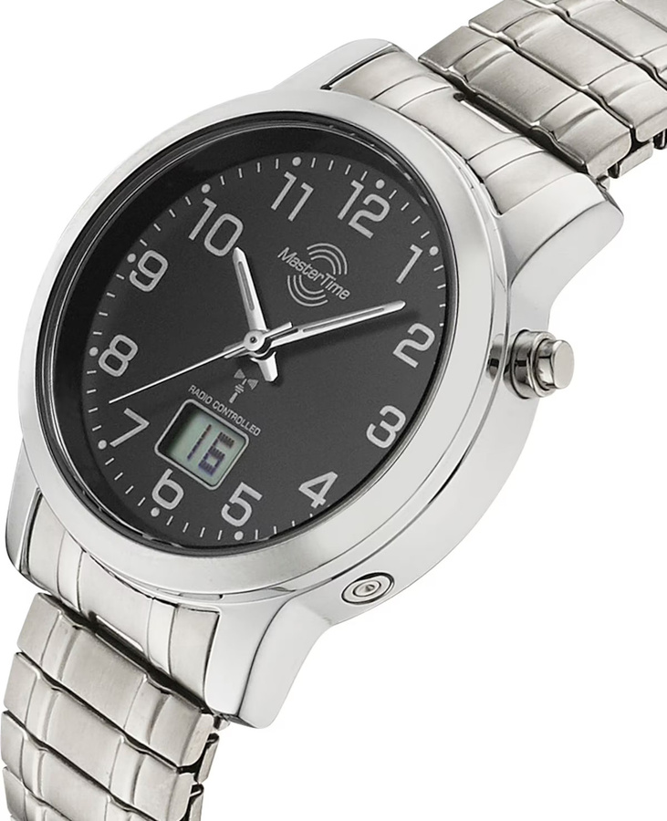 Master Time Damenuhr, Funk, Analog-Digital, Quarz, Edelstahl, 34 mm, Schwarz - Bild 2