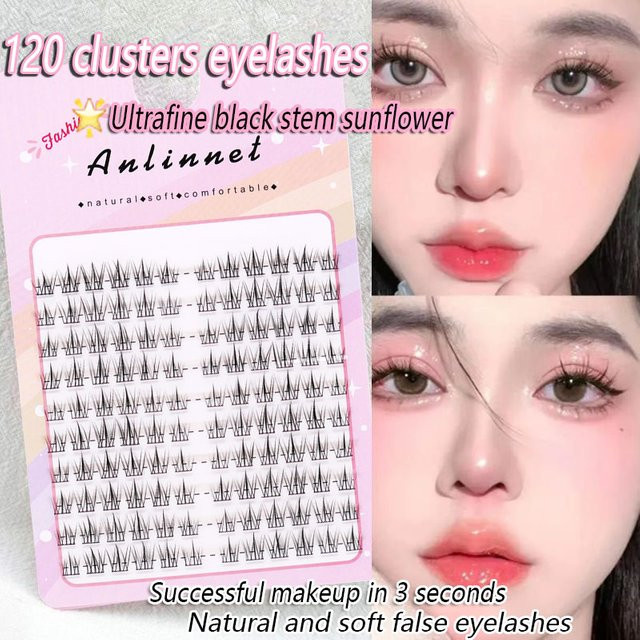 Anlinnet Einzelne Wimpern Cluster, Schwarz, Natürlich, 120 Stück - Bild 1