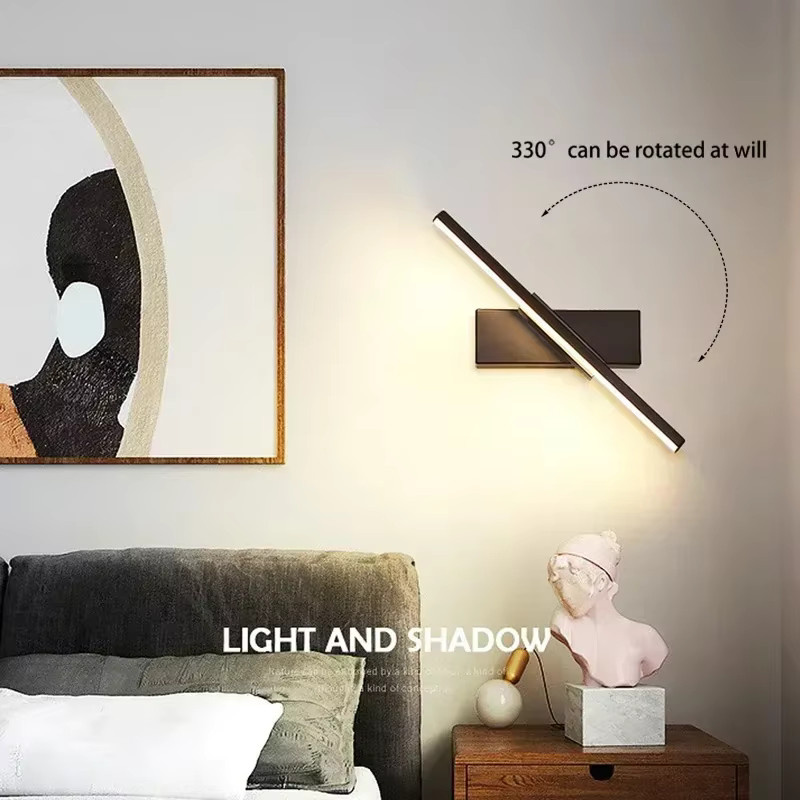 Moderne LED-Wandleuchte von Sanoni in Schwarz, verstellbare Spiegellampe aus Metall für Badezimmer, Schlafzimmer und Wohnzimmer mit warmweißem Licht - Bild 2