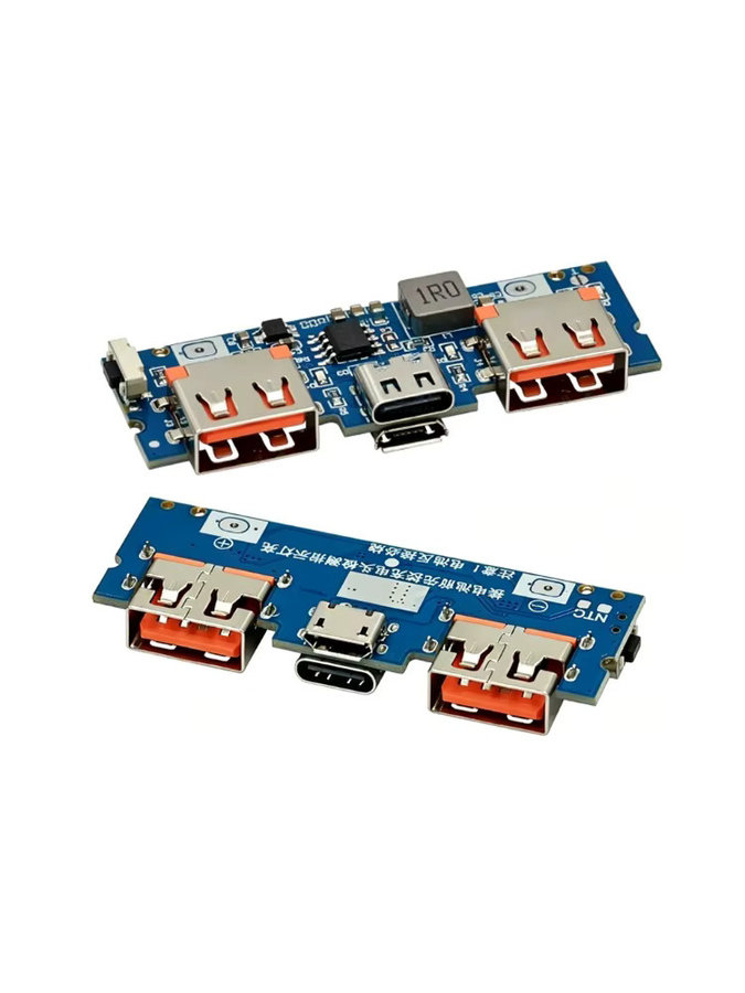 Dual-USB 18650 Boost-Akkuladeplatine für DIY-Powerbanks mit Micro-USB und USB-C Anschluss in Blau - Bild 1