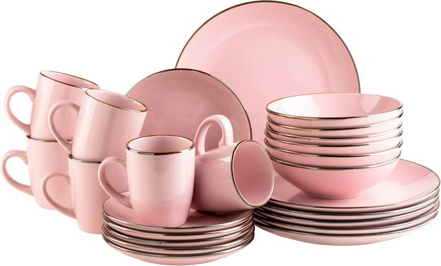 Mäser Kombiservice METALLIC RIM aus Steinzeug in Gold und Pink - Bild 1