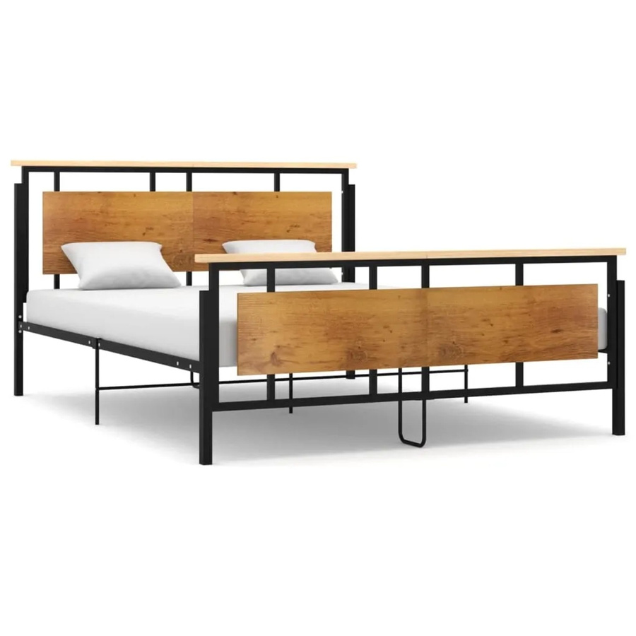 vidaXL Bett aus Metall und Massivholz Eiche in Schwarz, B/T/H: 160 x 200 x 90 cm - Bild 2