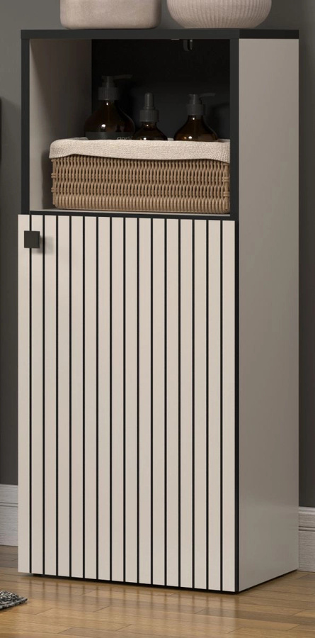 Badezimmer Kommode Feliz von TOP.FURN in Grau, modern mit offenen Regalen und Türen, B: 40 cm, H: 95 cm - Bild 1