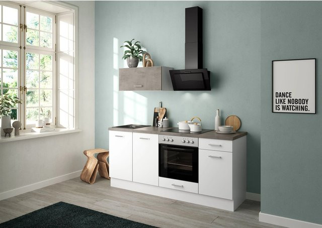 Impuls Küchen Küchenzeile IKZ1195E5 in Beton-Optik mit Elektrogeräten, Breite: 195 cm, Tiefe: 60 cm, Farbe: Grau/Weiß - Bild 1