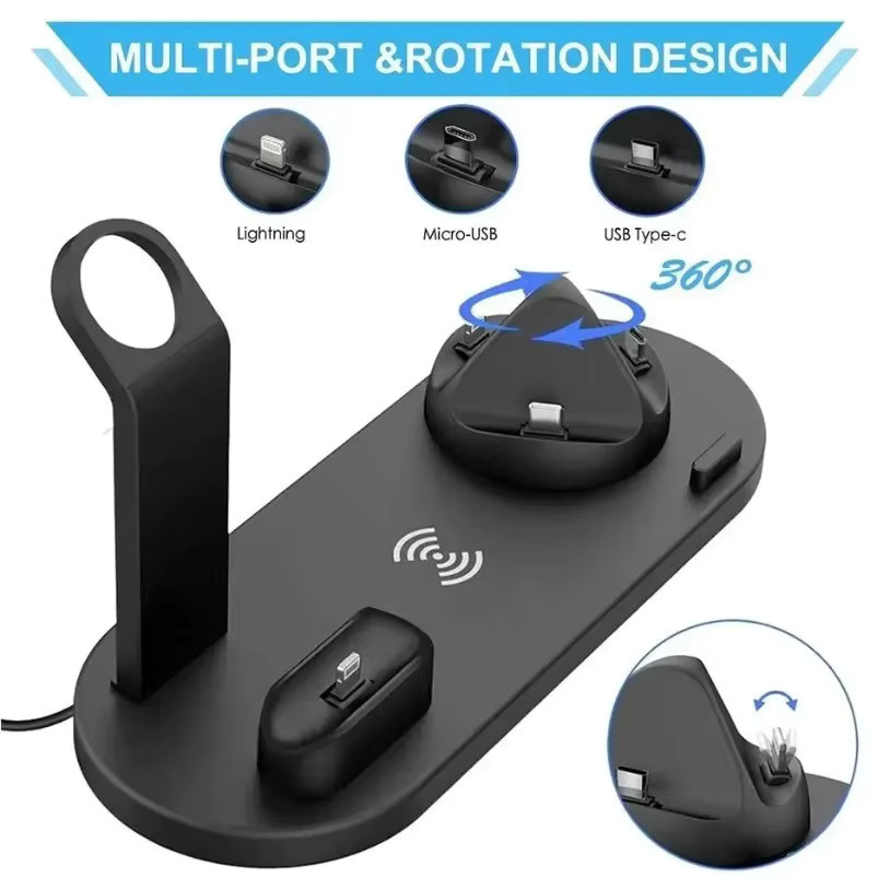 XIKCU 7-in-1 kabelloses Ladegerät mit Ständer für iPhone 12 bis 17, Apple Watch und AirPods, Schnellladestation in Schwarz - Bild 3