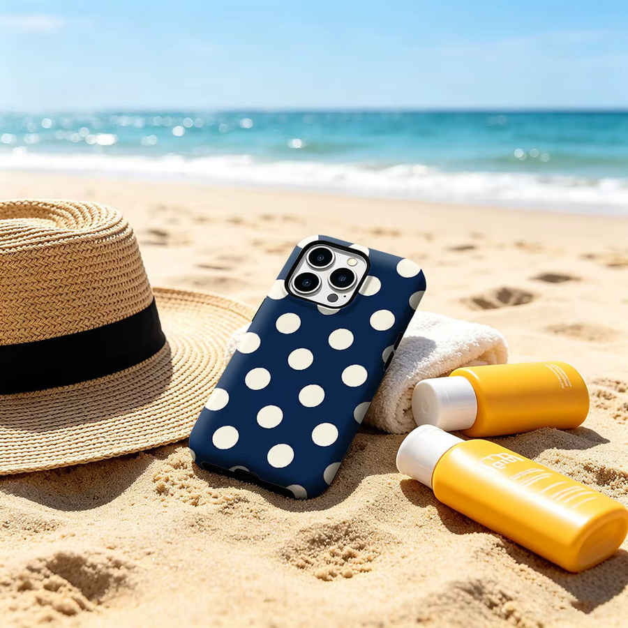 CaseChic MagSafe Schutzhülle für iPhone 17 16 15 14 Plus Pro Max mit Polka Dots in Dunkelblau und stoßfestem Bumper - Bild 5