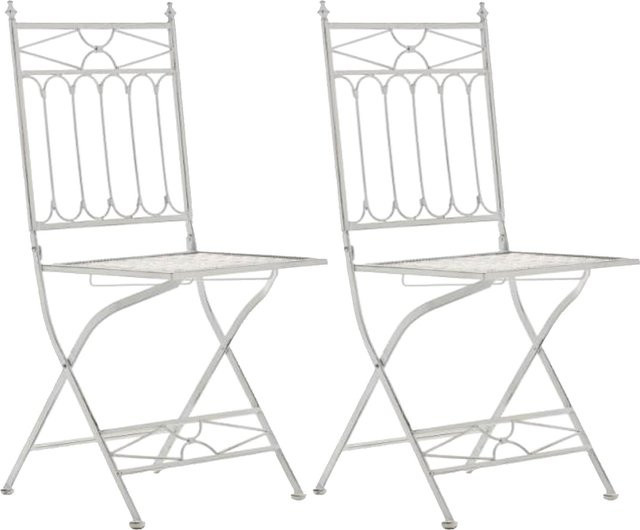 TPFLiving 2er Set Klappstühle Asiri aus Metall in Antik Weiß für Garten, Terrasse und Balkon - Bild 1