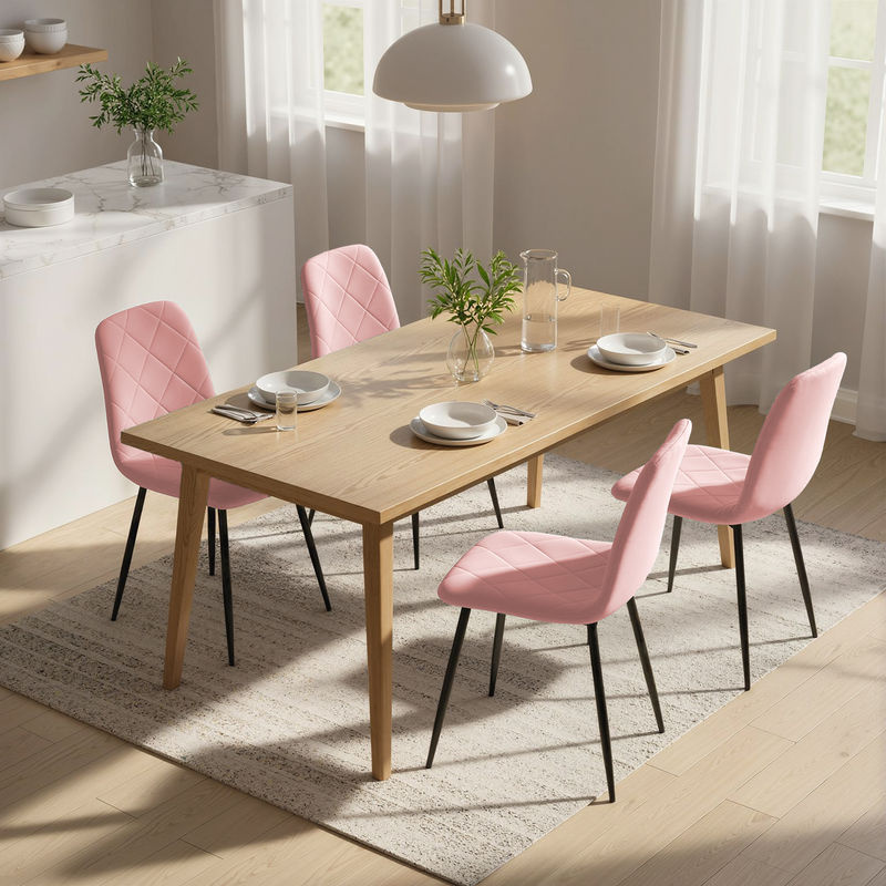 HOMCOM 4er Set Esszimmerstühle in Samtoptik mit Stahlbeinen, Polsterstühle mit Rückenlehne in Rosa - Bild 2