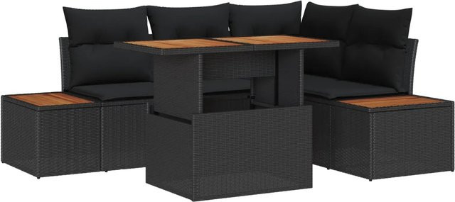 vidaXL Garten-Sofa-Set aus Poly Rattan in Schwarz mit 5 Teilen und integriertem Stauraum für Kissen - Bild 1