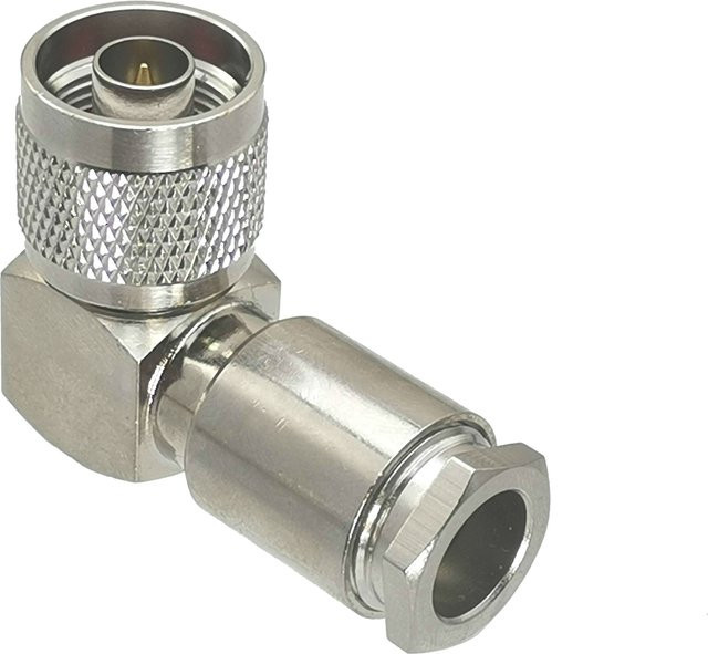 Rechtwinkliger HF-Koaxialstecker für RG8 und LMR400 in Silber - Bild 1