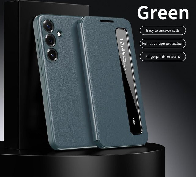 Samsung Galaxy A17 Flip-Schutzhülle aus PU-Leder mit Sichtfenster und Smart-App in Grau - Bild 1