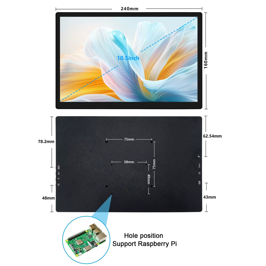Wisecoco 10,5 Zoll AMOLED 2,5K tragbarer Monitor mit Touchscreen, 2560x1600 Auflösung, 100% sRGB, Farbe: Schwarz - Bild 4