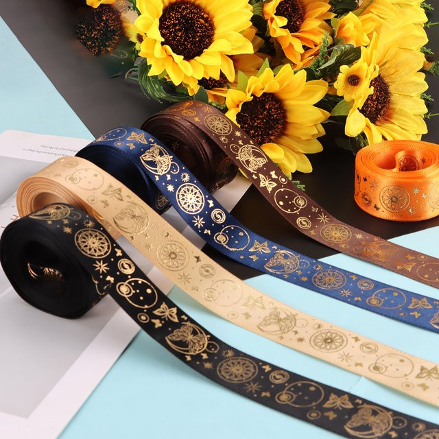 OEMOO Schmetterlingsband aus Textil, 5 Yards, Farben: Schwarz, Beige, Braun und Multicolour, zum Verpacken von Geschenken und Blumensträußen - Bild 1