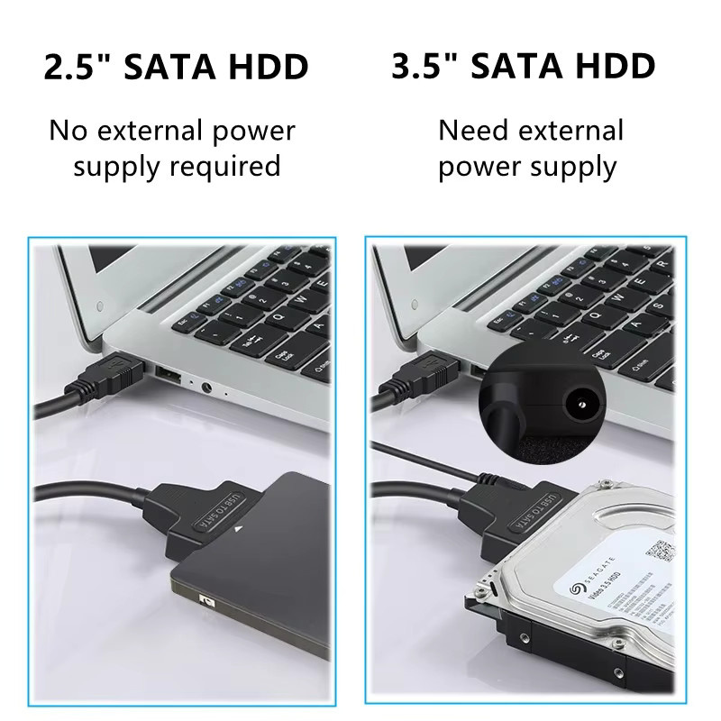Congdi SATA zu USB-C Adapterkabel für 3,5 und 2,5 Zoll SSD HDD SATA III Festplattenkonverter mit UASP Unterstützung und 12 V Netzteil, Schwarz - Bild 5