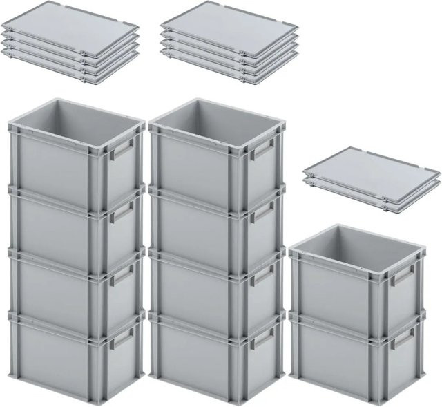 PROREGAL SuperSparSet 10 Euroboxen mit Scharnierdeckel und geschlossenem Griff, Grau, H x B x T: 23,5 x 30 x 40 cm - Bild 1