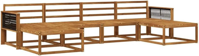 vidaXL Outdoor-Sofagarnitur aus Massivholz Akazie in Natur Braun, 6-teiliges Set mit Sesseln und Fußhockern - Bild 1