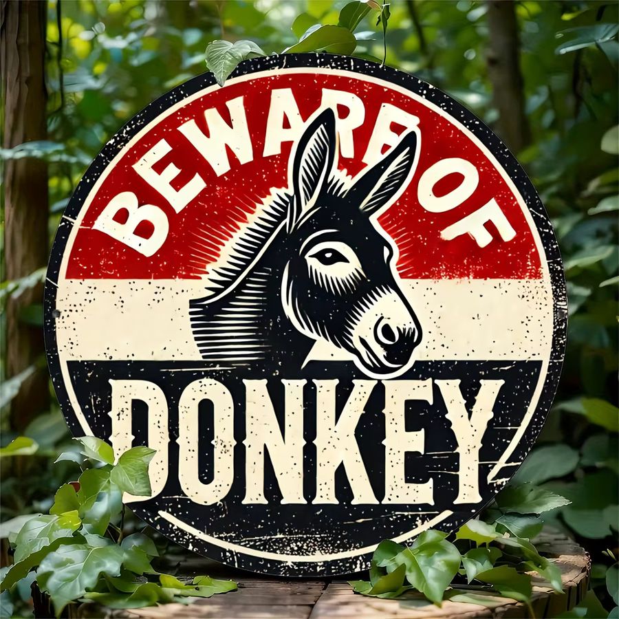 Dekorativer runder Wandkranz Beware of Donkeys von Potdemiel aus Aluminium im Vintage-Stil, Durchmesser: 20 cm - Bild 4