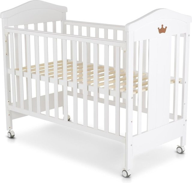 Cangaroo Babybett Wing Gitterbett aus Buchenholz in Weiß mit 3 Höhenpositionen und Rollen B/T: 120 x 60 cm - Bild 1
