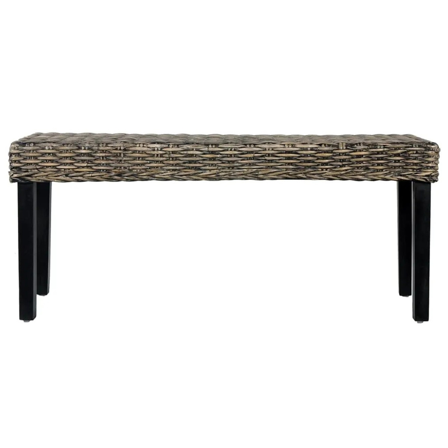 vidaXL Sitzbank aus Kubu-Rattan und massivem Mangoholz in Schwarz Natur, B/T/H: 110 x 45 x 45 cm - Bild 2