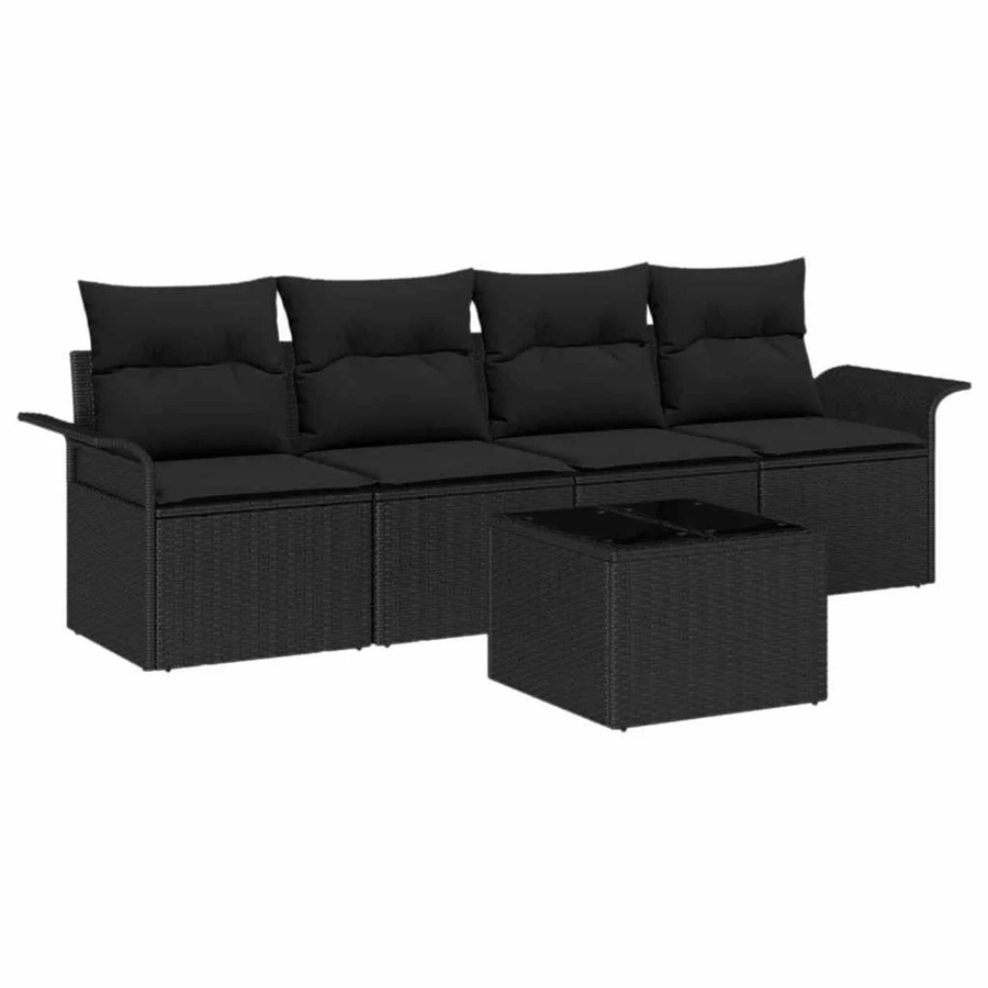 vidaXL Garten-Sofa-Set 5-teilig aus Poly-Rattan in Schwarz inklusive Kissen und Tisch - Bild 2