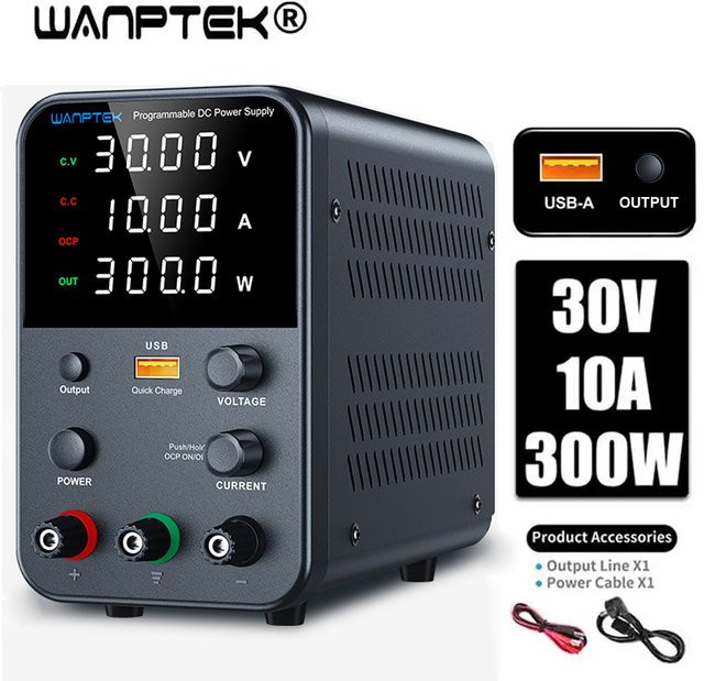 Wanptek Einstellbares DC-Labornetzteil in Schwarz mit 30 V und 10 A / 5 A Spannungsregler - Bild 1