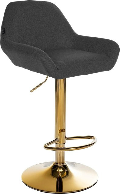 DELUKE Barhocker BIKEL Barstuhl aus Stoff in Schwarz und Gold, höhenverstellbar, drehbar mit Lehne, B/T/H: 51 x 52 x 89 cm - Bild 1